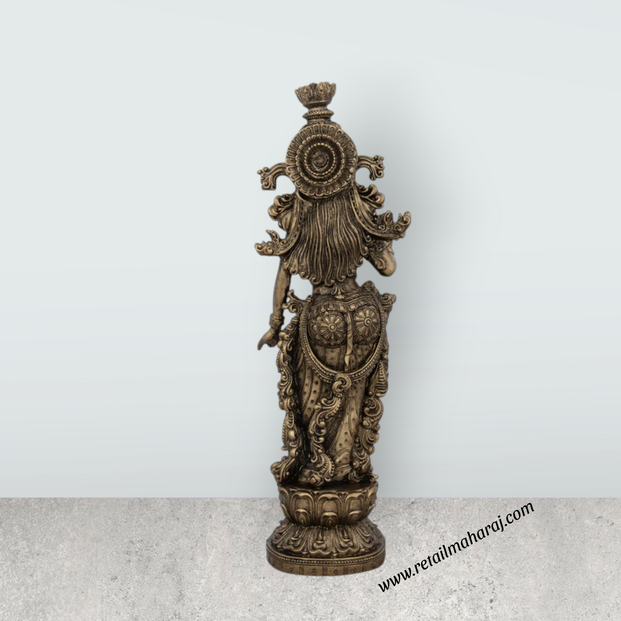Radha Krishna Statue Pair - 14 x 4.5 Inches | Resin Statue/ Brass Polish Radha Krishna Idol for Pooja - Retail Maharaj