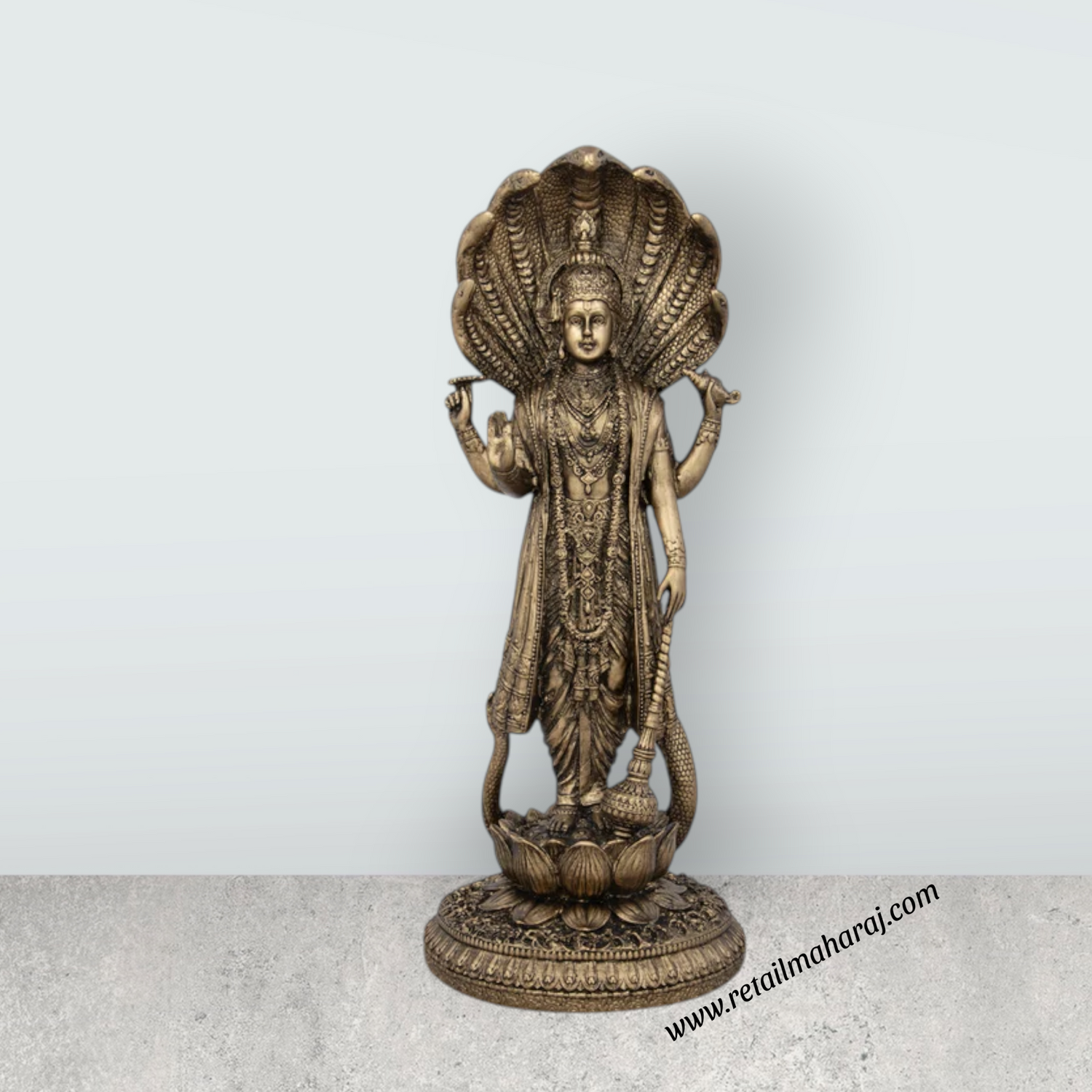Vishnu Murti - 12 x 5 Inches | Resin Statue/ Brass Polish Vishnu Idol for Pooja - Retail Maharaj