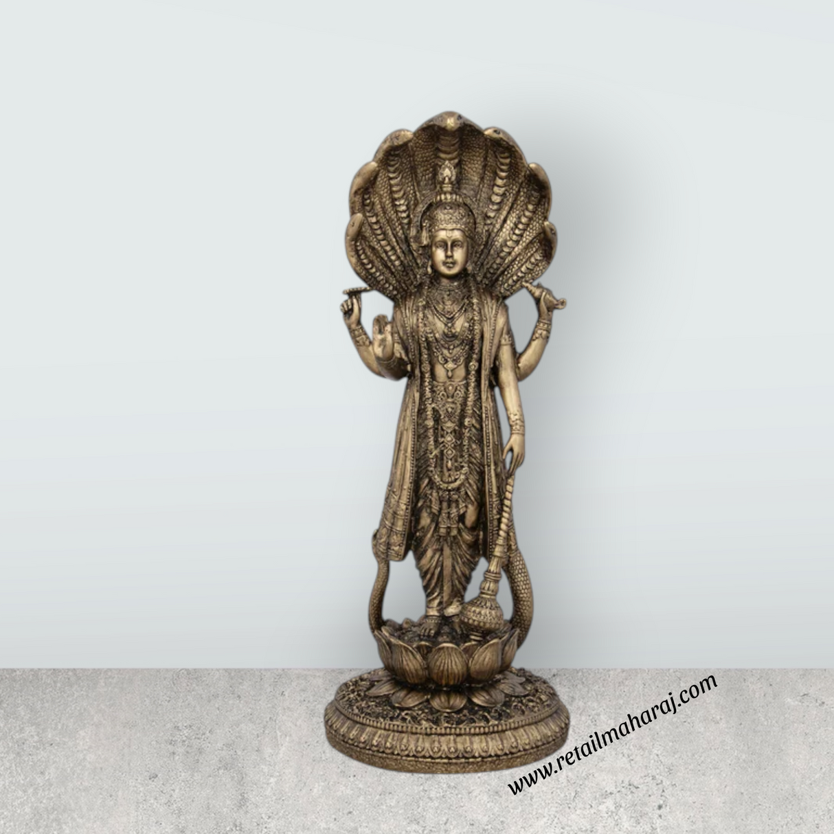Vishnu Murti - 12 x 5 Inches | Resin Statue/ Brass Polish Vishnu Idol for Pooja - Retail Maharaj