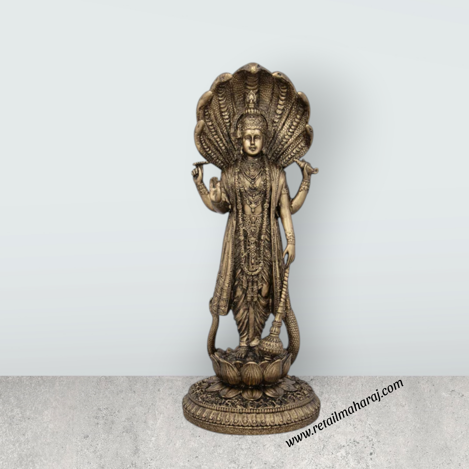 Vishnu Murti - 12 x 5 Inches | Resin Statue/ Brass Polish Vishnu Idol for Pooja - Retail Maharaj