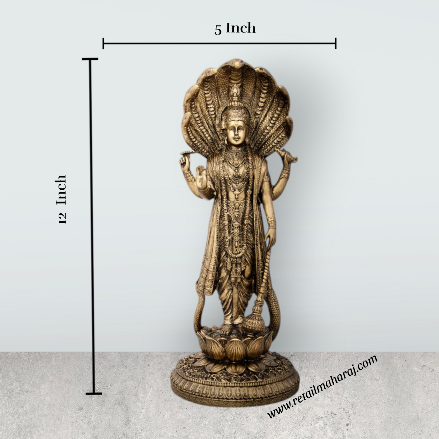 Vishnu Murti - 12 x 5 Inches | Resin Statue/ Brass Polish Vishnu Idol for Pooja - Retail Maharaj