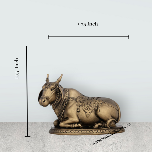 Nandi Statue - 4.5 x 5.5 Inches | Resin Statue/ Brass Polish Nandi Murti for Pooja - Retail Maharaj