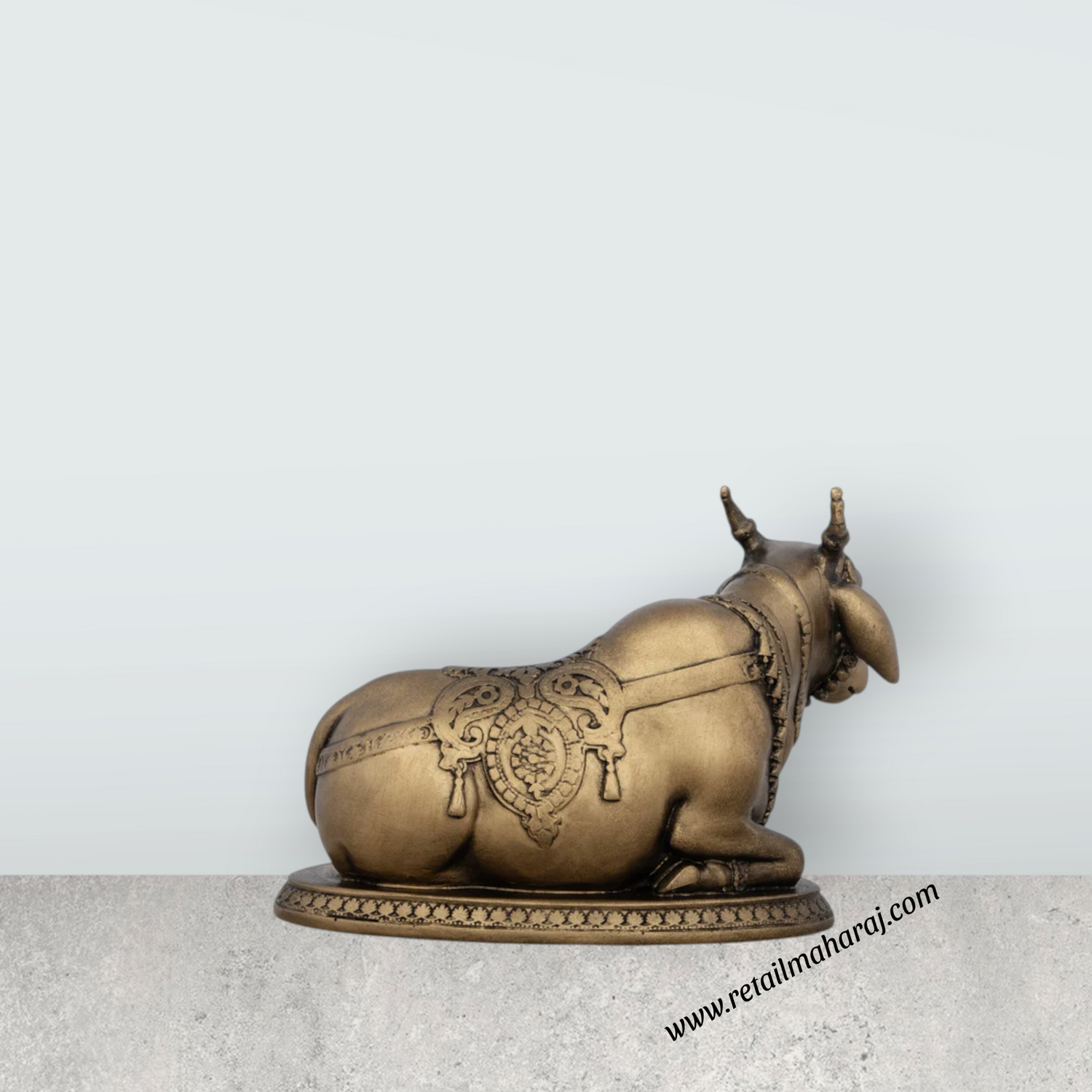 Nandi Statue - 4.5 x 5.5 Inches | Resin Statue/ Brass Polish Nandi Murti for Pooja - Retail Maharaj