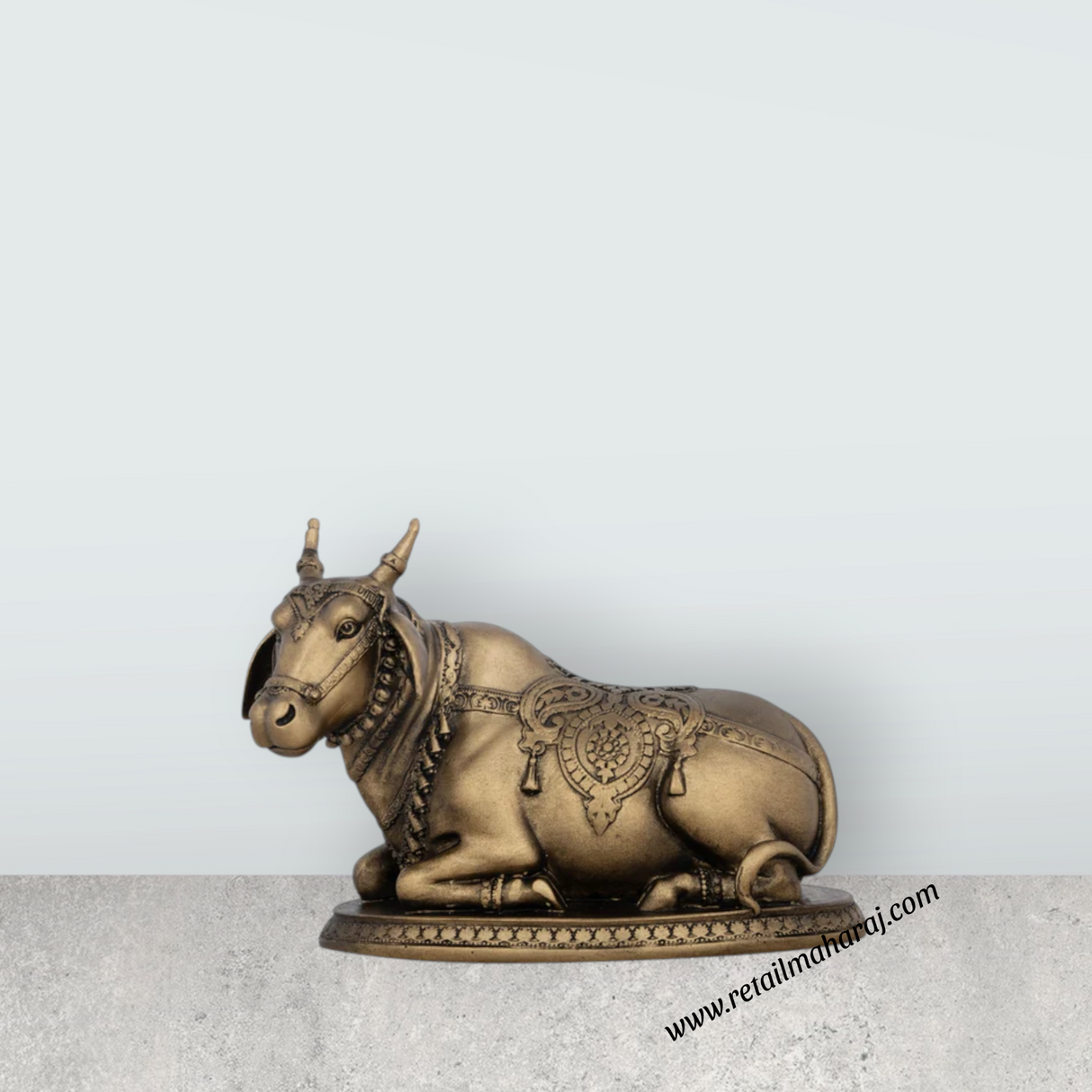 Nandi Statue - 4.5 x 5.5 Inches | Resin Statue/ Brass Polish Nandi Murti for Pooja - Retail Maharaj