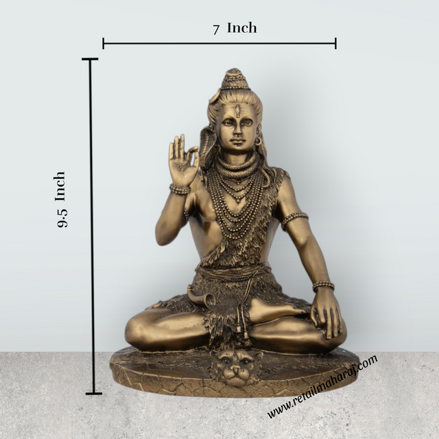Shiv Murti - 9.5 x 7 Inches | Resin Statue/ Brass Polish Shivan Sitting Statue for Pooja - Retail Maharaj