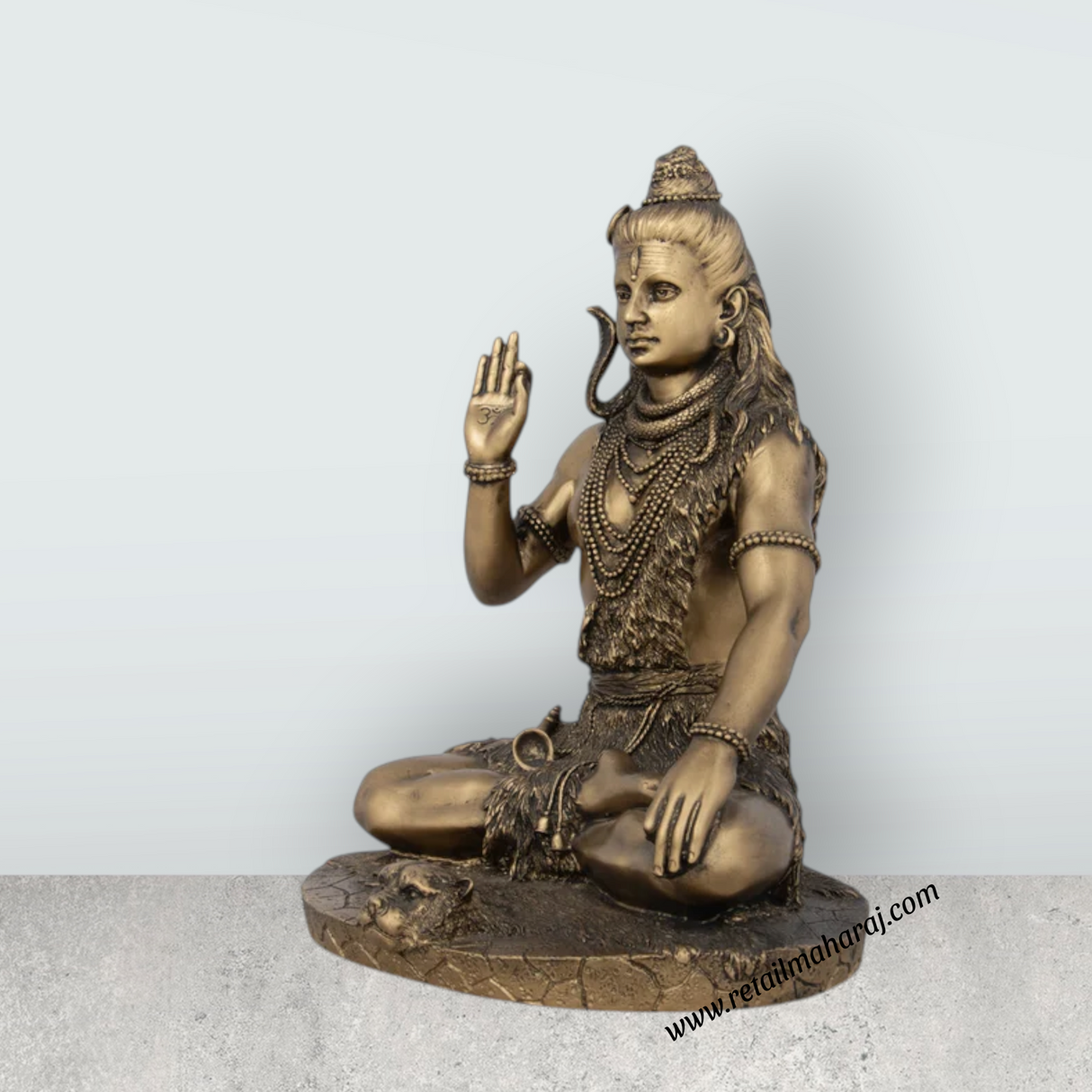 Shiv Murti - 9.5 x 7 Inches | Resin Statue/ Brass Polish Shivan Sitting Statue for Pooja - Retail Maharaj