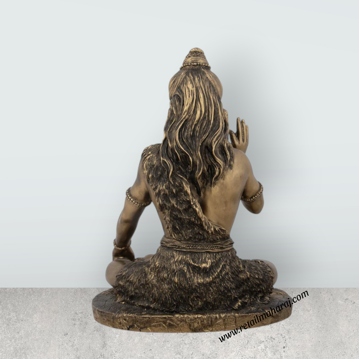 Shiv Murti - 9.5 x 7 Inches | Resin Statue/ Brass Polish Shivan Sitting Statue for Pooja - Retail Maharaj