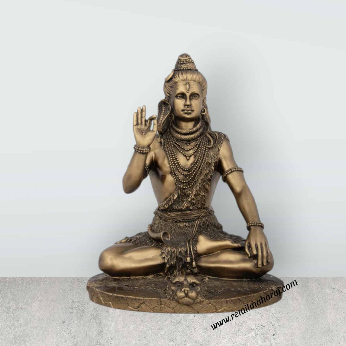 Shiv Murti - 9.5 x 7 Inches | Resin Statue/ Brass Polish Shivan Sitting Statue for Pooja - Retail Maharaj