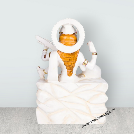 Saraswati sitting on Base Murti - 12 x 8.5 inches | Painting Marble Idol / Vagdevi Statue for pooja - Retail Maharaj