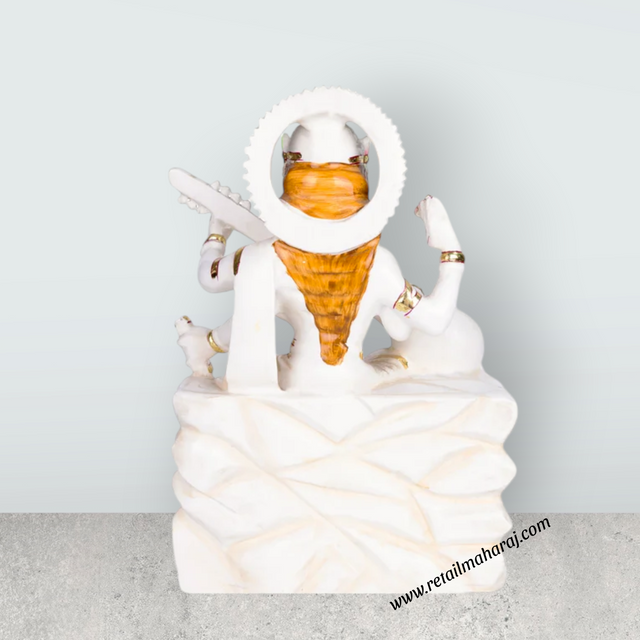 Saraswati sitting on Base Murti - 12 x 8.5 inches | Painting Marble Idol / Vagdevi Statue for pooja - Retail Maharaj