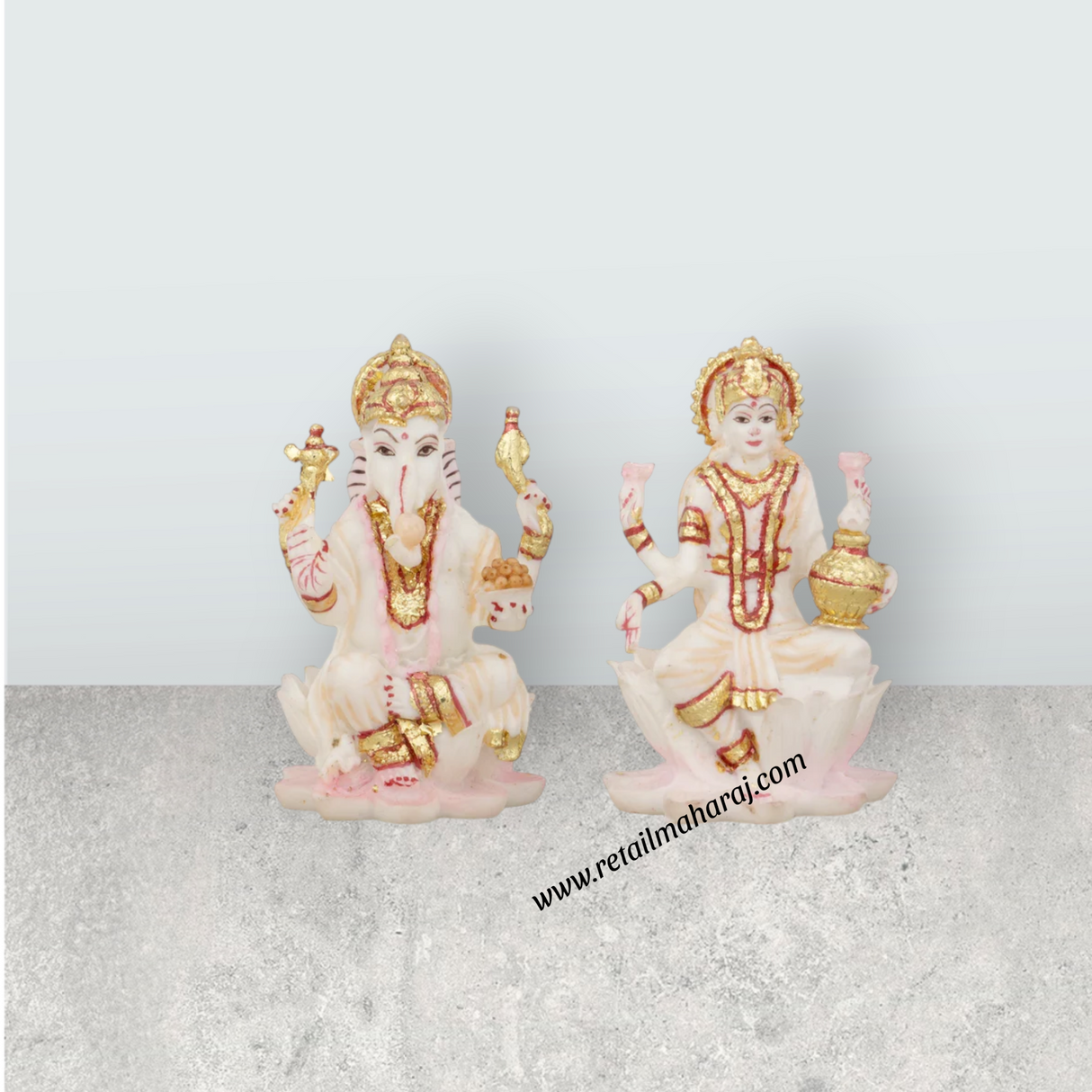 Ganesh Lakshmi Idol - 3 x 2 Inches | Marble Dust Murti/ Ganesh Lakshmi Statue for Pooja - Retail Maharaj