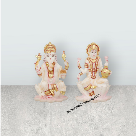 Ganesh Lakshmi Idol - 3 x 2 Inches | Marble Dust Murti/ Ganesh Lakshmi Statue for Pooja - Retail Maharaj