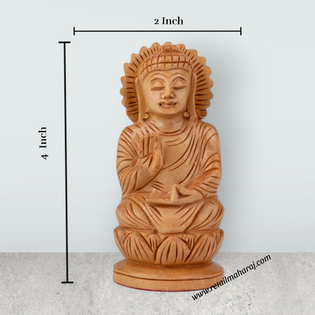 Buddha Statue - 4 x 2 Inches | Buddha Murti/ Buddha Idol/ Wooden Statue for Home/ 60 Gms - Retail Maharaj