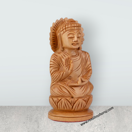 Buddha Statue - 4 x 2 Inches | Buddha Murti/ Buddha Idol/ Wooden Statue for Home/ 60 Gms - Retail Maharaj