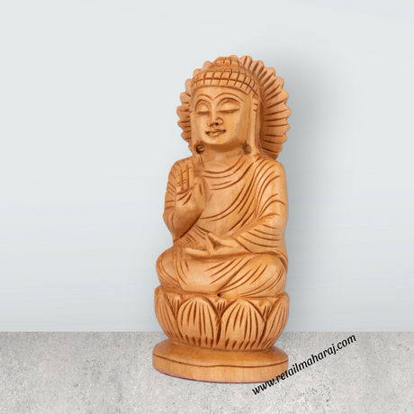 Buddha Statue - 5 x 2.5 Inches | Buddha Murti/ Buddha Idol/ Wooden Statue for Home/ 110 Gms - Retail Maharaj