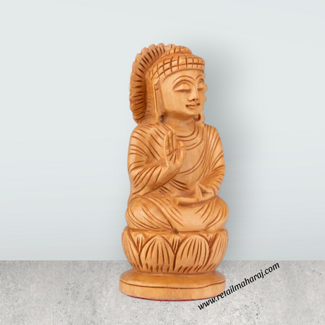 Buddha Statue - 5 x 2.5 Inches | Buddha Murti/ Buddha Idol/ Wooden Statue for Home/ 110 Gms - Retail Maharaj