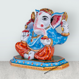 Ganesh Murti – Aluminium Vinayagar Statue Sitting On Chowki / Painted Ganpati Murti for Pooja (5 x 5 Inches) - Retail Maharaj