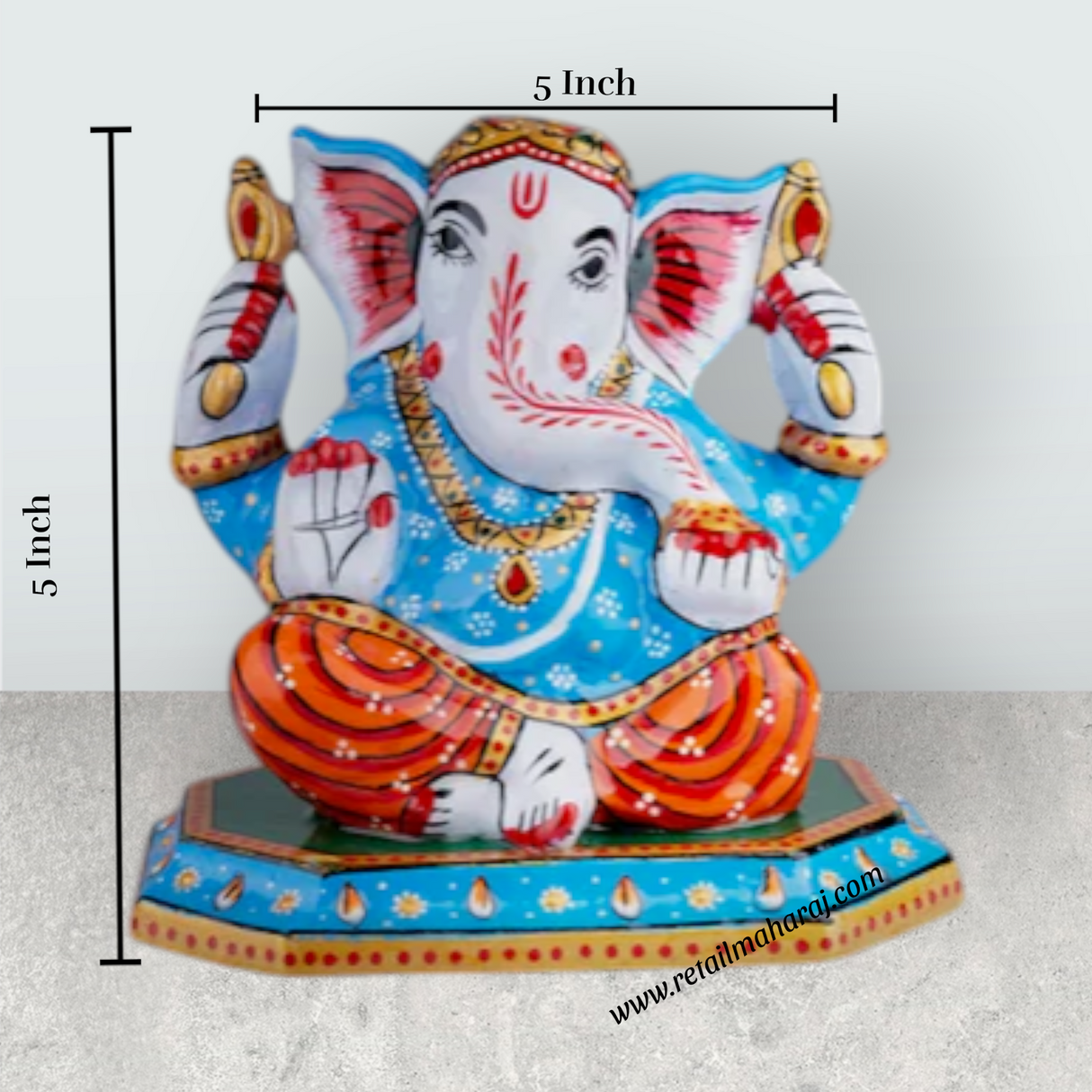 Ganesh Murti – Aluminium Vinayagar Statue Sitting On Chowki / Painted Ganpati Murti for Pooja (5 x 5 Inches) - Retail Maharaj