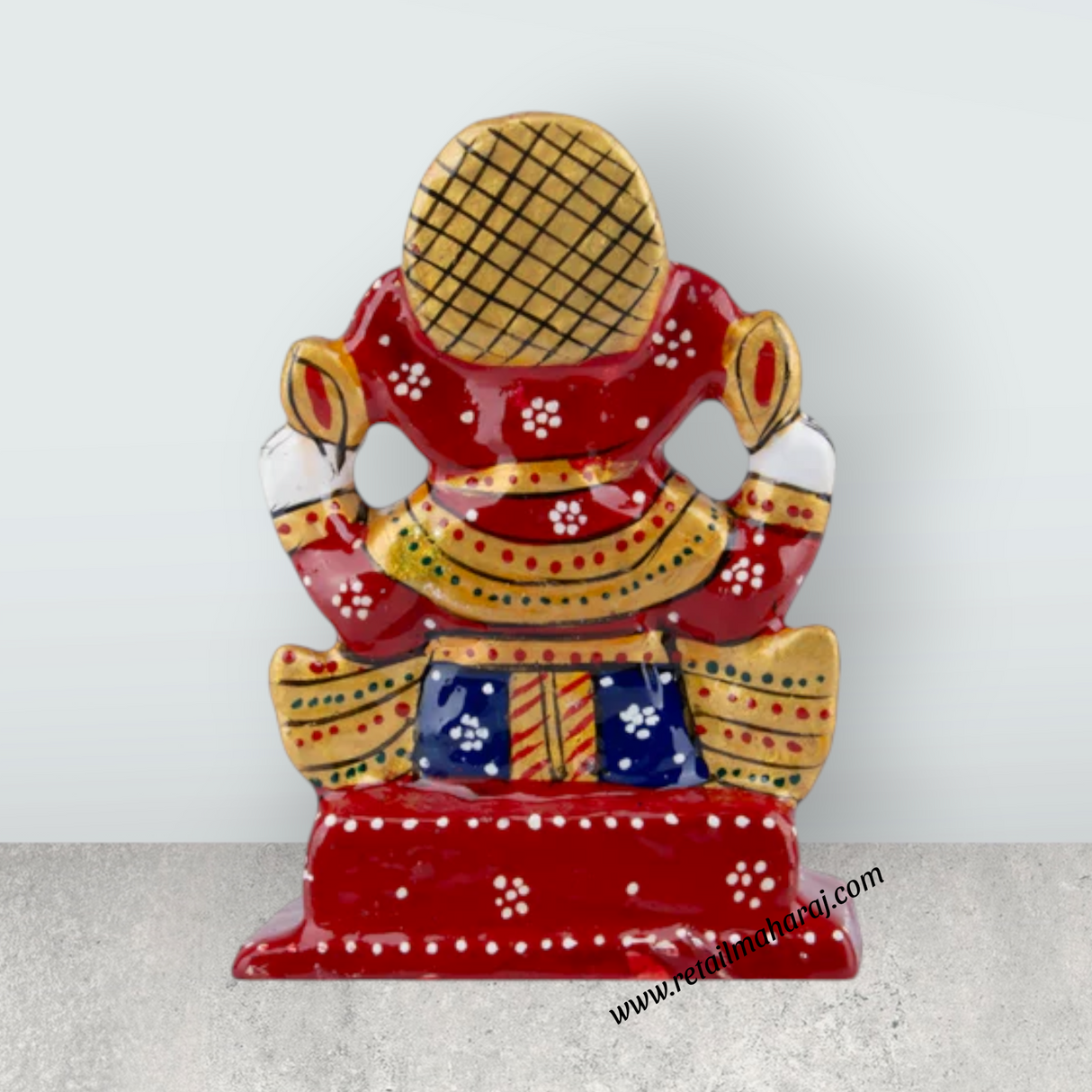 Ganesh Murti – Aluminium Vinayagar Statue Sitting On Chowki / Painted Ganpati Murti for Pooja (4 x 2.75 Inches) - Retail Maharaj