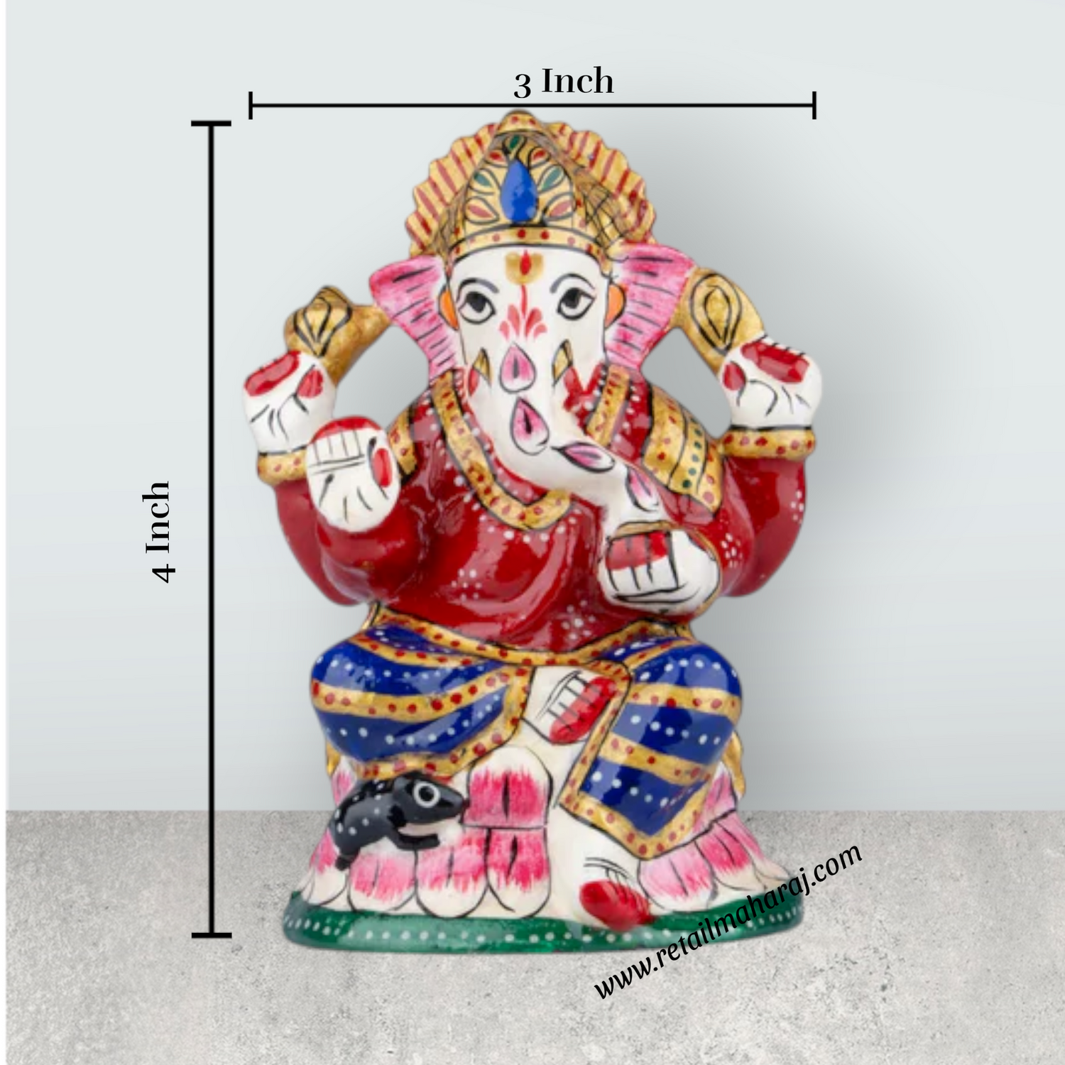 Ganesh Murti – Aluminium Vinayagar Statue / Sitting Ganesha Idol / Painted Ganpati Murti for Pooja (4 x 3 Inches) - Retail Maharaj