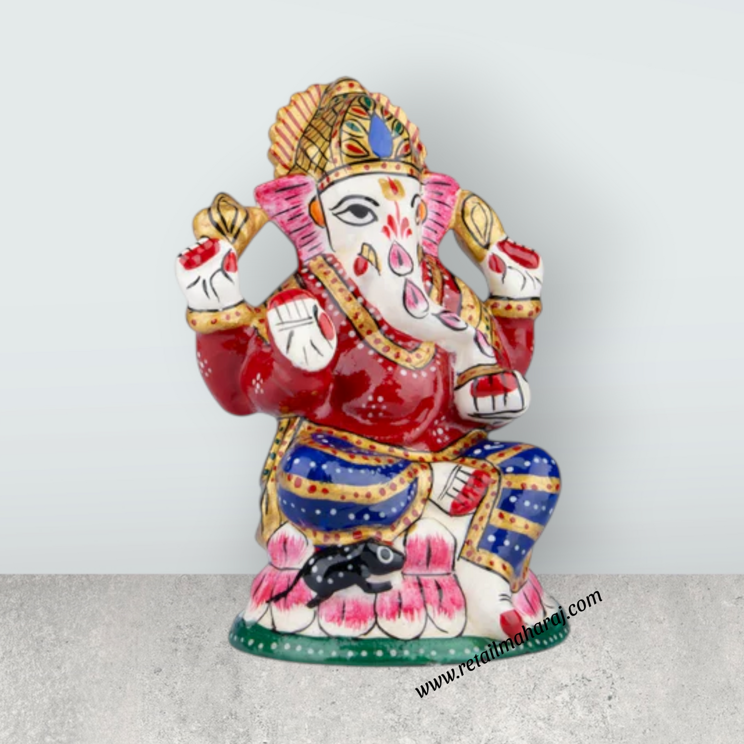 Ganesh Murti – Aluminium Vinayagar Statue / Sitting Ganesha Idol / Painted Ganpati Murti for Pooja (4 x 3 Inches) - Retail Maharaj