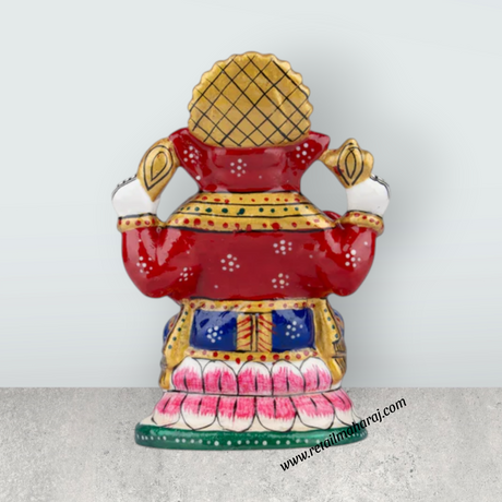 Ganesh Murti – Aluminium Vinayagar Statue / Sitting Ganesha Idol / Painted Ganpati Murti for Pooja (4 x 3 Inches) - Retail Maharaj