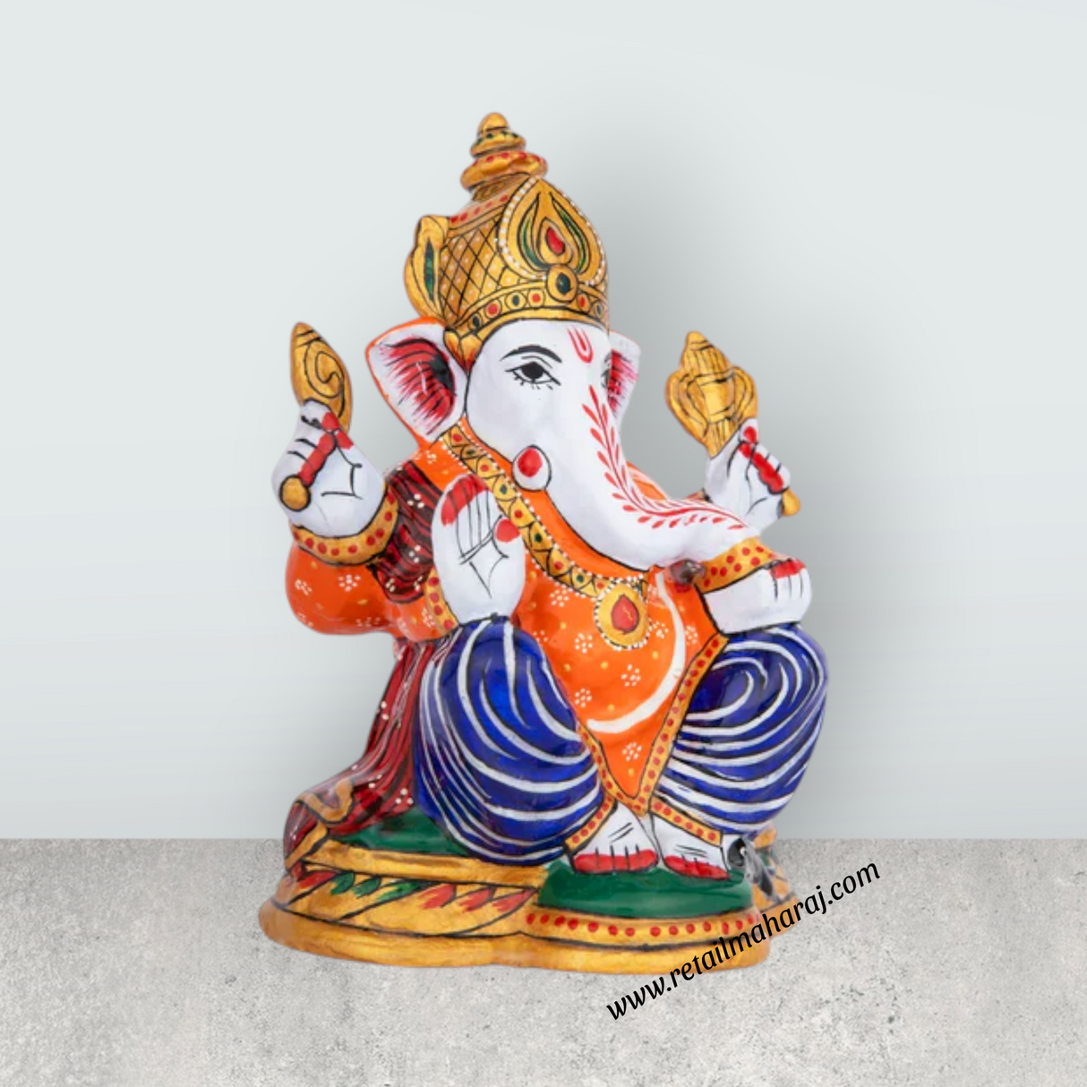 Ganesh Murti – Aluminium Vinayagar Statue / Sitting Ganesha Idol / Painted Ganpati Murti for Pooja (6 x 5 Inches) - Retail Maharaj