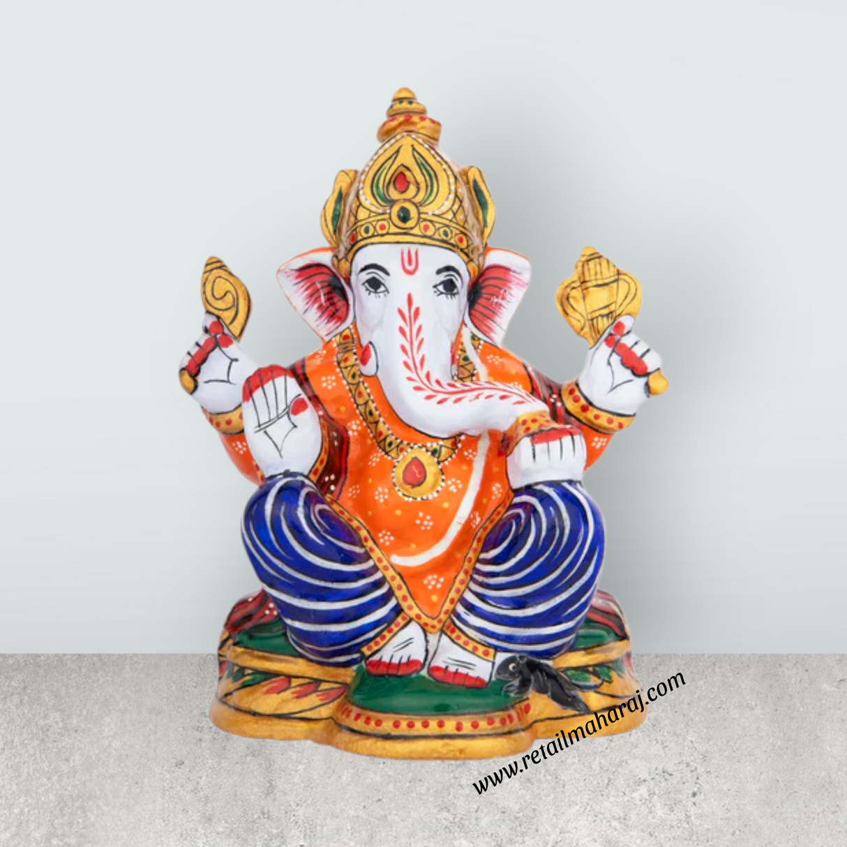 Ganesh Murti – Aluminium Vinayagar Statue / Sitting Ganesha Idol / Painted Ganpati Murti for Pooja (6 x 5 Inches) - Retail Maharaj