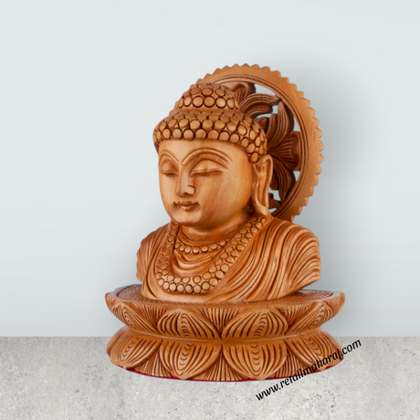 Buddha Bust Statue With Base - 4 x 4 Inches | Wooden Statue/ Buddha Idol/ Buddha Murti for Pooja - Retail Maharaj