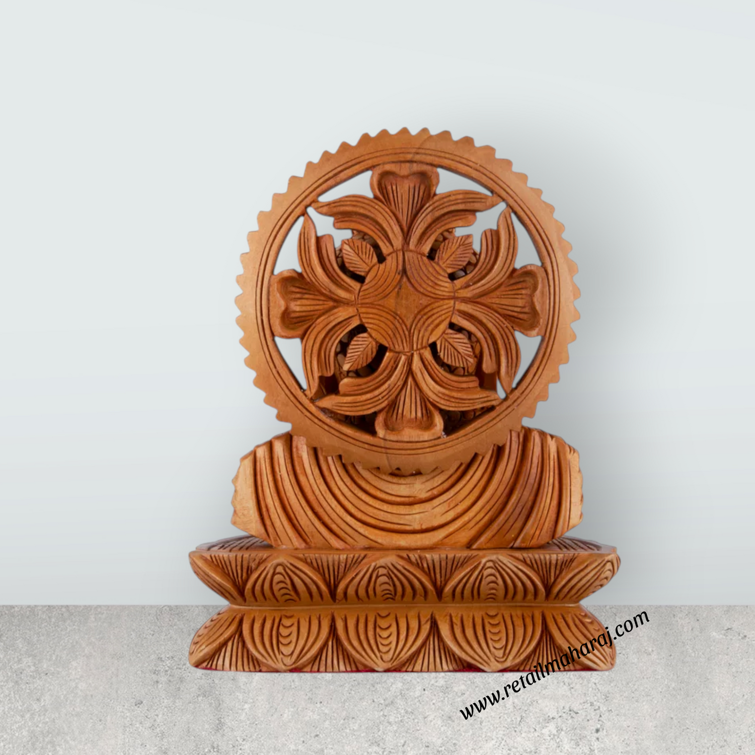 Buddha Bust Statue With Base - 4 x 4 Inches | Wooden Statue/ Buddha Idol/ Buddha Murti for Pooja - Retail Maharaj