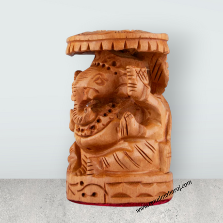Chatter Ganesh Murti - 2.5 x 1.5 Inches | Wooden Statue/ Ganapati Idol/ Vinayagar Statue for Home Decor - Retail Maharaj