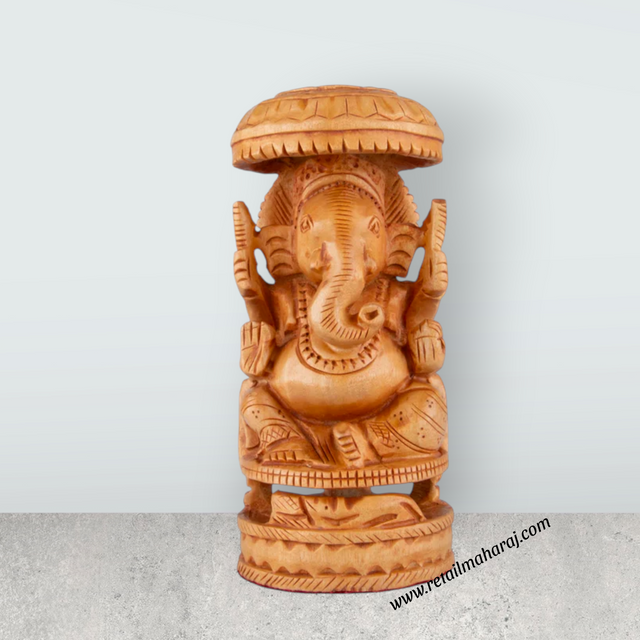 Chatter Ganesh Murti - 4 x 2.5 Inches | Wooden Statue/ Ganapati Idol/ Vinayagar Statue for Home Decor - Retail Maharaj