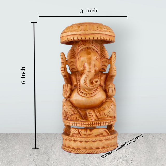 Chatter Ganesh Murti - 6 x 3 Inches | Wooden Statue/ Ganapati Idol/ Vinayagar Statue for Home Decor - Retail Maharaj