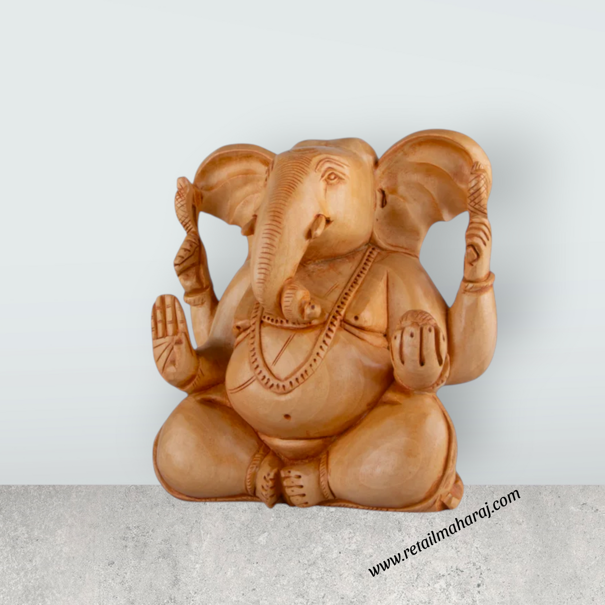 Big Ear Ganesh Murti - 4 x 4 Inches | Ganapati Idol/ Wooden Statue/ Vinayagar Statue for Home Decor - Retail Maharaj