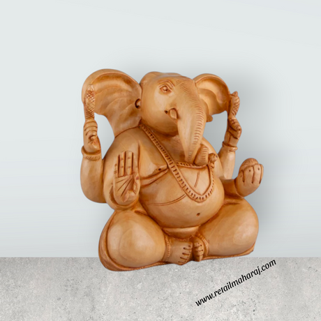 Big Ear Ganesh Murti - 4 x 4 Inches | Ganapati Idol/ Wooden Statue/ Vinayagar Statue for Home Decor - Retail Maharaj