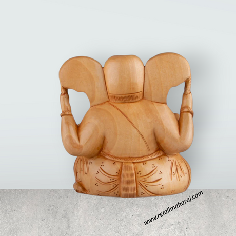 Big Ear Ganesh Murti - 4 x 4 Inches | Ganapati Idol/ Wooden Statue/ Vinayagar Statue for Home Decor - Retail Maharaj