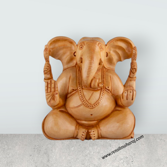 Big Ear Ganesh Murti - 5 x 5 Inches | Ganapati Idol/ Wooden Statue/ Vinayagar Statue for Home Decor - Retail Maharaj
