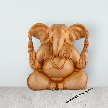 Big Ear Ganesh Murti - 5 x 5 Inches | Ganapati Idol/ Wooden Statue/ Vinayagar Statue for Home Decor - Retail Maharaj