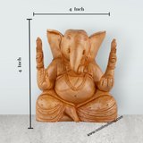 Big Ear Ganesh Murti - 4 x 4 Inches | Wooden Statue/ Ganapati Idol/ Vinayagar Statue for Home Decor - Retail Maharaj