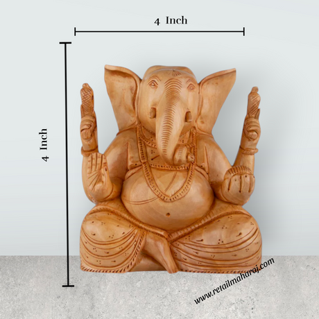 Big Ear Ganesh Murti - 4 x 4 Inches | Wooden Statue/ Ganapati Idol/ Vinayagar Statue for Home Decor - Retail Maharaj