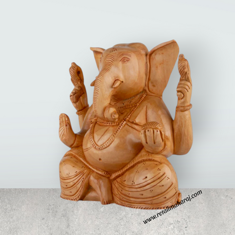 Big Ear Ganesh Murti - 4 x 4 Inches | Wooden Statue/ Ganapati Idol/ Vinayagar Statue for Home Decor - Retail Maharaj