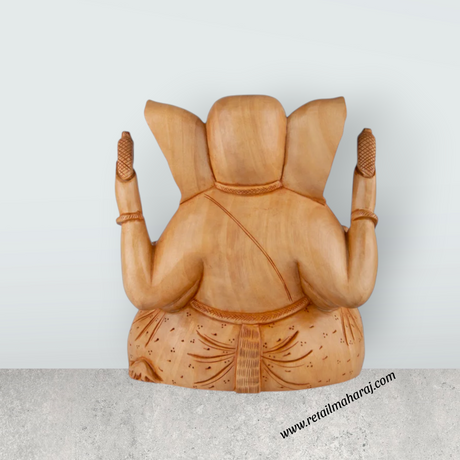 Big Ear Ganesh Murti - 4 x 4 Inches | Wooden Statue/ Ganapati Idol/ Vinayagar Statue for Home Decor - Retail Maharaj