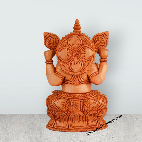 Ganesh Murti - 6 x 4 Inches | Wooden Statue/ Sitting Vinayaka Statue/ Ganpati Murti for Pooja - Retail Maharaj