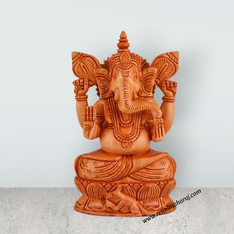 Ganesh Murti - 6 x 4 Inches | Wooden Statue/ Sitting Vinayaka Statue/ Ganpati Murti for Pooja - Retail Maharaj