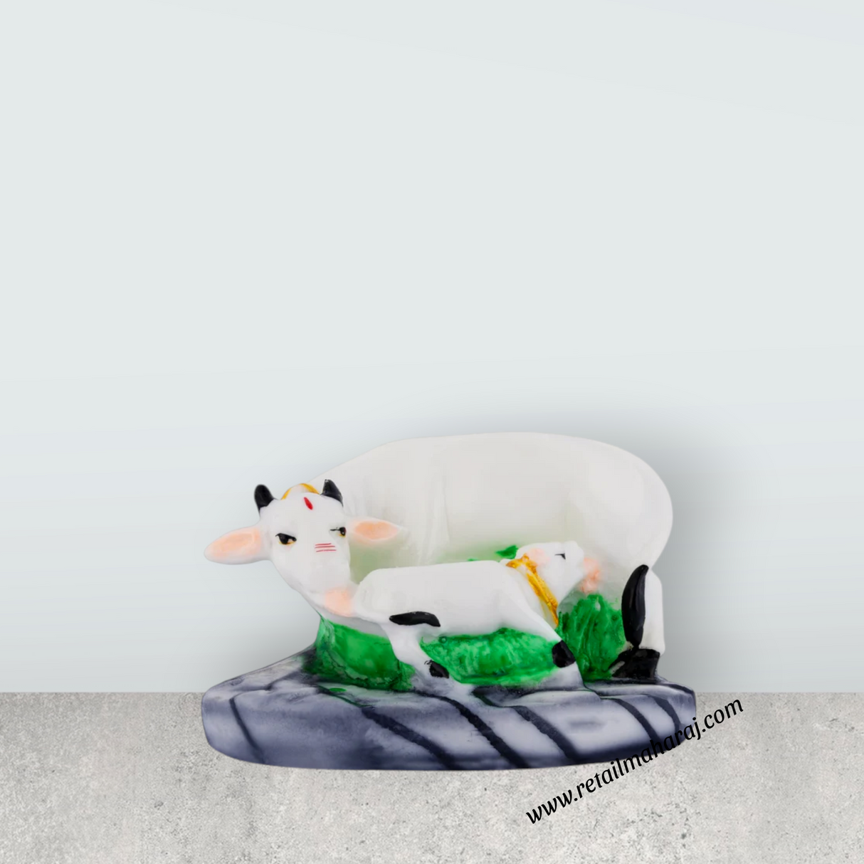 Cow and Calf Idol With Base - 3 x 4.75 Inches | Resin Idol / Kamdhenu Cow And Calf Statue for Home