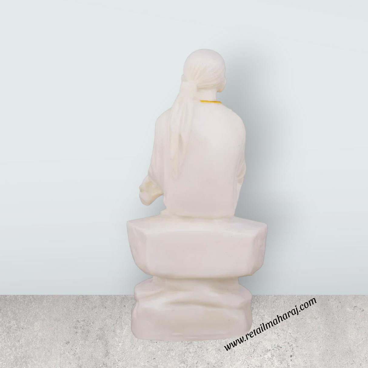 Saibaba Statue Sitting On Base - 6 x 3 Inches | Marble Murti / Saibaba Idol / Sai Baba Vigraham for Worship - Retail Maharaj