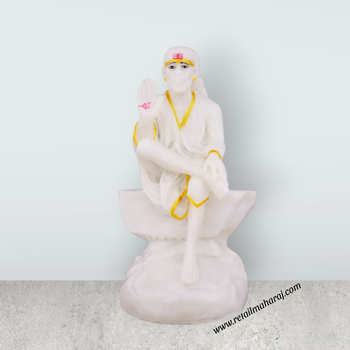Saibaba Statue Sitting On Base - 6 x 3 Inches | Marble Murti / Saibaba Idol / Sai Baba Vigraham for Worship - Retail Maharaj