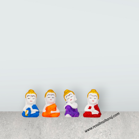 Baby Buddha Statue Set - 2 x 1 Inches | 4 Pcs Marble Dust Sitting Buddha Murti for Home - Retail Maharaj