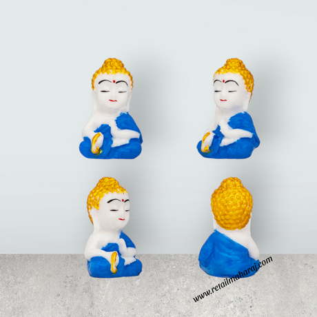 Baby Buddha Statue Set - 2 x 1 Inches | 4 Pcs Marble Dust Sitting Buddha Murti for Home - Retail Maharaj