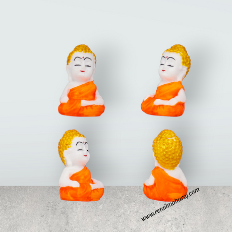 Baby Buddha Statue Set - 2 x 1 Inches | 4 Pcs Marble Dust Sitting Buddha Murti for Home - Retail Maharaj